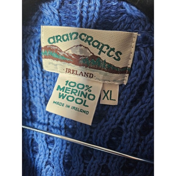 Aran Crafts Ireland Irish Fisherman cable knit cardigan blue wool XL - Picture 5 of 5